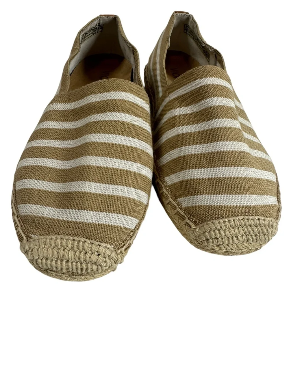 Vionic Valerie Women's 8 Tan and White Striped Espadrille Slip-Ons Shoes
